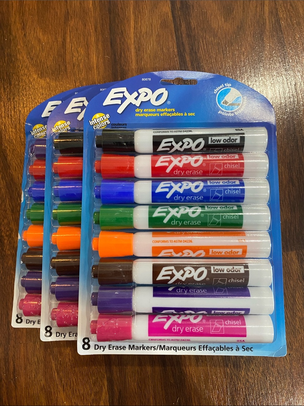 Expo Low Odor Dry Erase Markers Chisel Tip Assorted Colors 8 Packs BUNDLE of 24